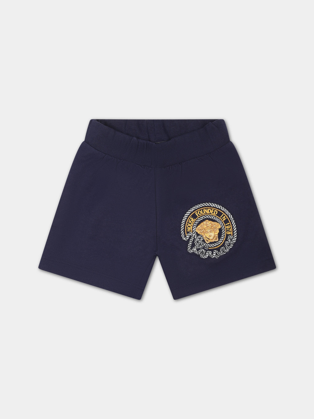 Blue shorts for baby boy with Medusa